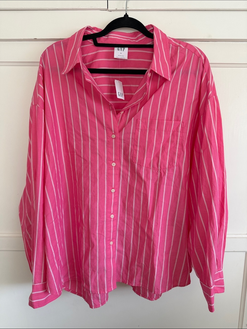 GAP The Big Shirt Bright Pink w/ White Stripes NWT 100% Cotton